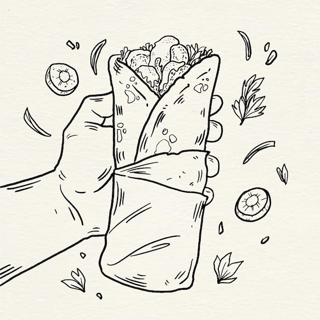 Engraving hand drawn shawarma illustration