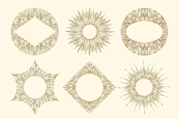 Free vector engraving hand drawn sunburst set