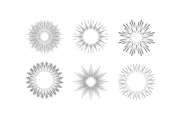 Free vector engraving hand drawn sunbursts collection