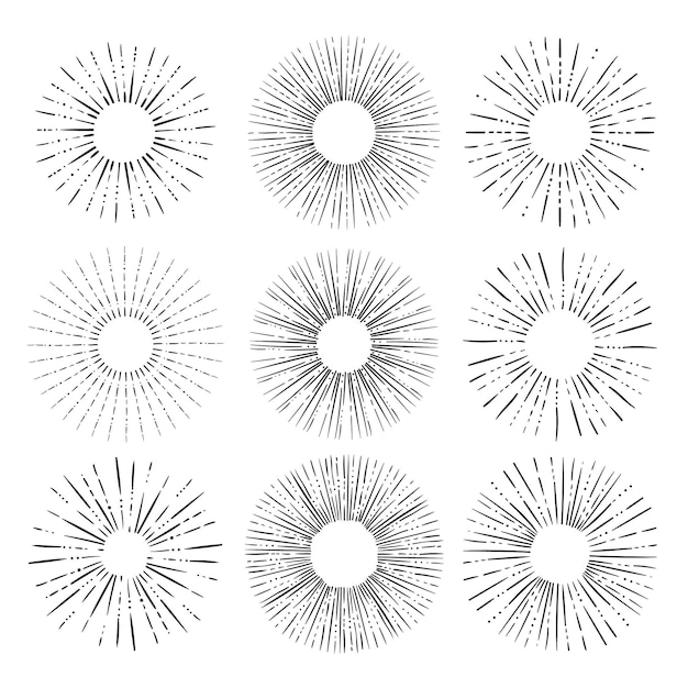 Free vector engraving hand drawn sunbursts collection