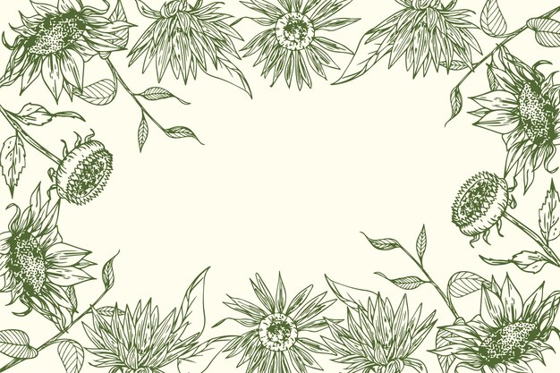 Engraving hand drawn sunflower border with copy space