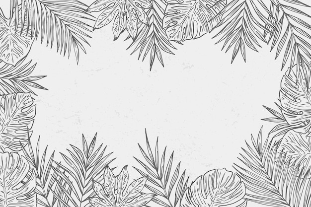Engraving hand drawn tropical leaves background