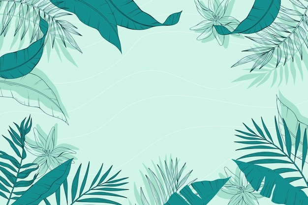 Бесплатное векторное изображение Гравюра рисованной тропических листьев фон