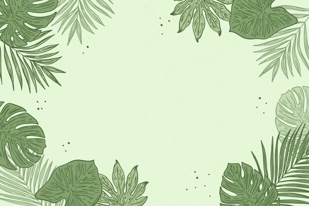 Engraving hand drawn tropical leaves background