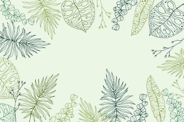 Vettore gratuito incisione disegnata a mano foglie tropicali estate sfondo