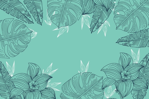 Free vector engraving hand drawn tropical leaves summer background