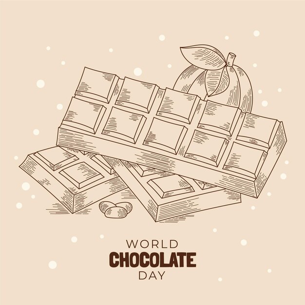 Engraving hand drawn world chocolate day illustration