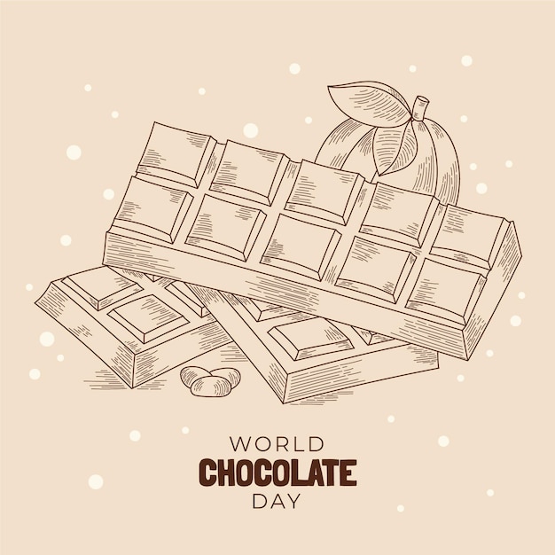 Engraving hand drawn world chocolate day illustration