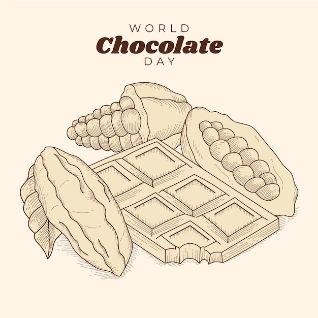 Engraving hand drawn world chocolate day illustration