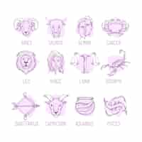 Free vector engraving hand drawn zodiac sign collection