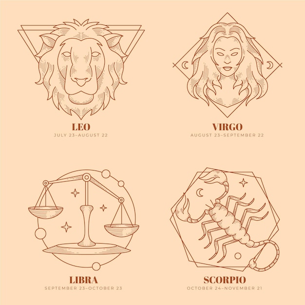 Engraving hand drawn zodiac signs set