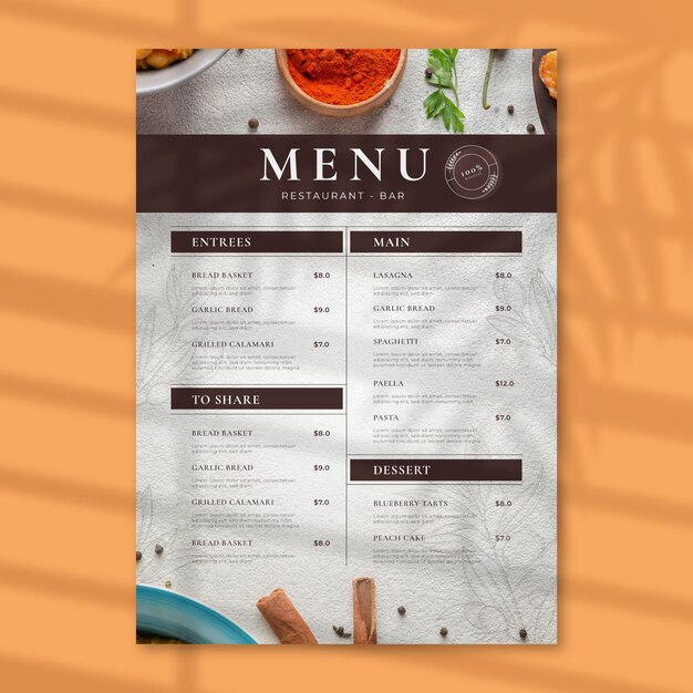 Engraving rustic restaurant menu