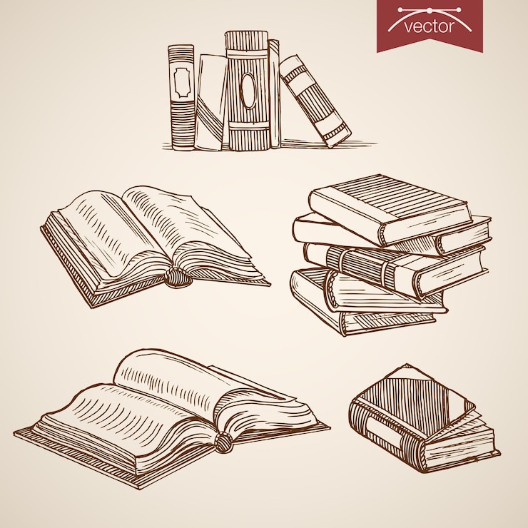 Free Vector engraving vintage hand drawn  library open, close books collection.