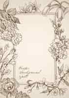 Vettore gratuito cornice rettangolare disegnata a mano vintage incisione con elementi floreali