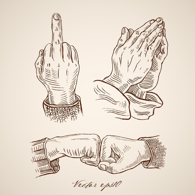 Free vector engraving vintage hand drawn signals of hands