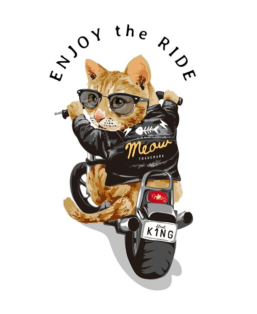 バイクで描かれたかわいいライダー猫と友達 プレミアムベクター