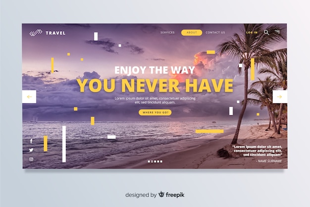 Free vector enjoy the way travel landing page with photo