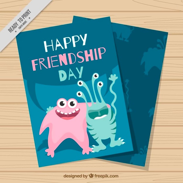Free vector enjoyable friendship day card with monsters