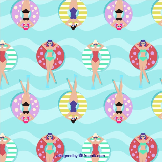 Enjoyable pattern with relaxed women in the sea with floats