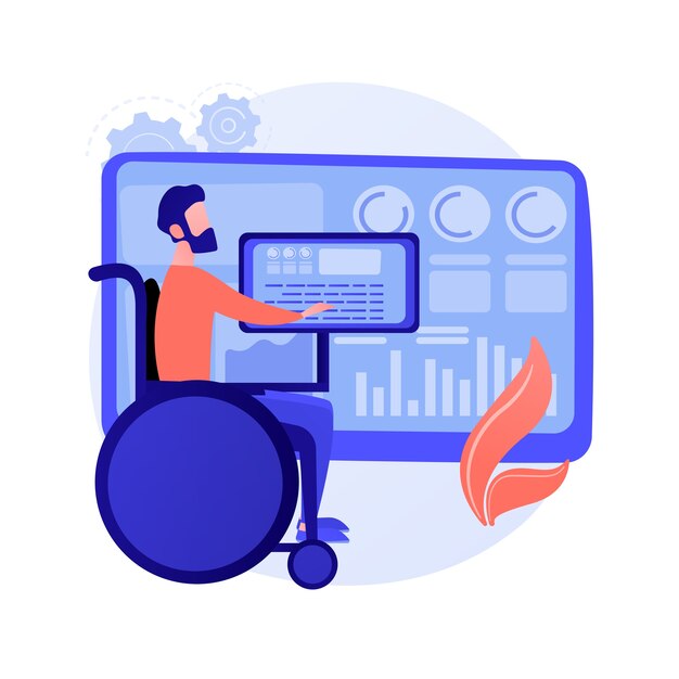 Entertainment for people with disabilities, special needs. Hobbies, recreation, education. Disabled man on wheelchair watching video on smartphone. Vector isolated concept metaphor illustration