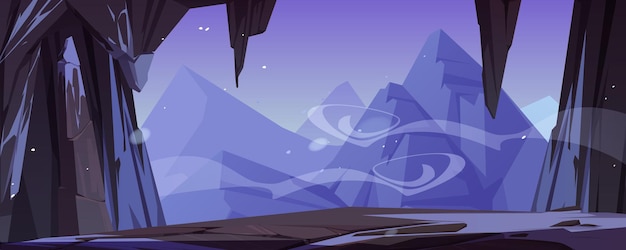 Бесплатное векторное изображение Вход в пещеру в горном зимнем пейзаже