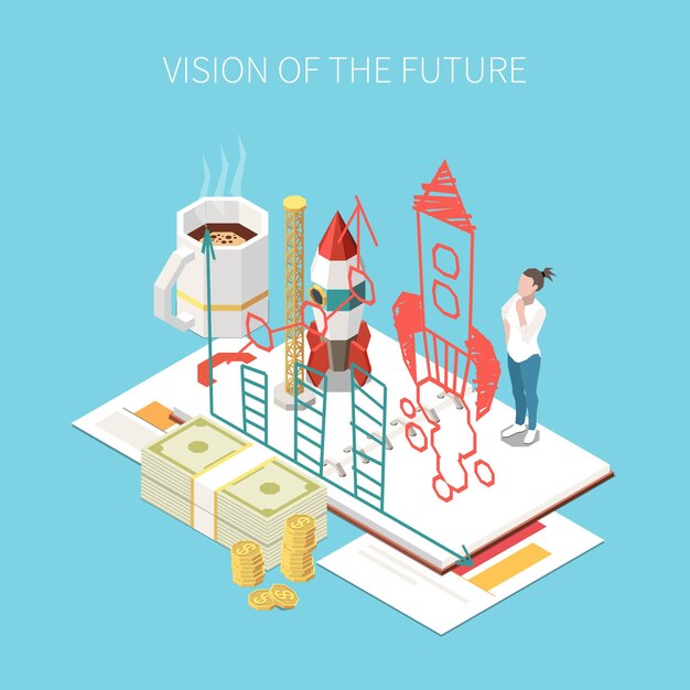 Free vector entrepreneur and business isometric composition with future vision