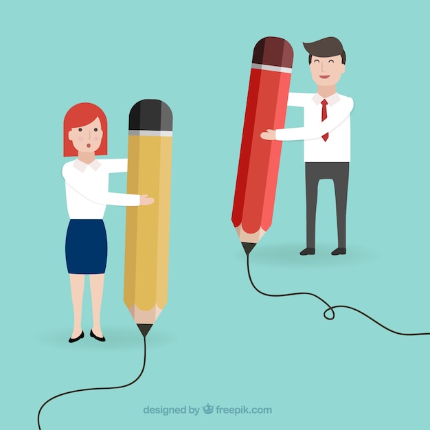 Free vector entrepreneurs with big pencils