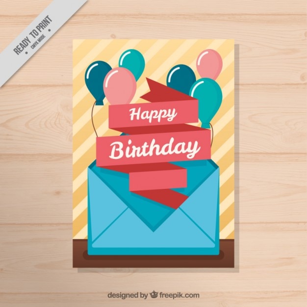 Free vector envelope with balloons birthday card