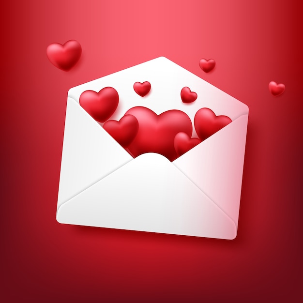 Бесплатное векторное изображение Конверт с сердцем, изолированные на красном фоне