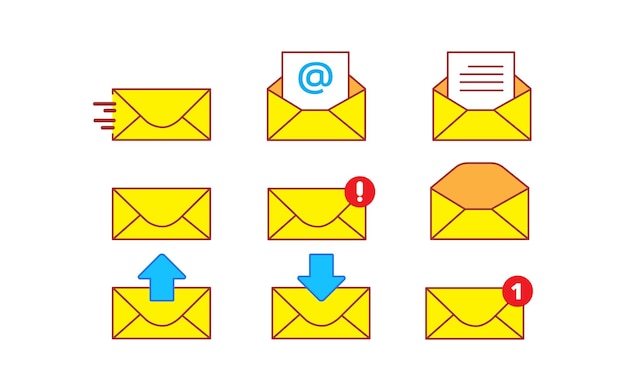 Envelope yellow mail icon set vector cartoon art illustration