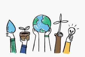 Vettore gratuito vettore di doodle dell'ambiente, concetto di energia rinnovabile