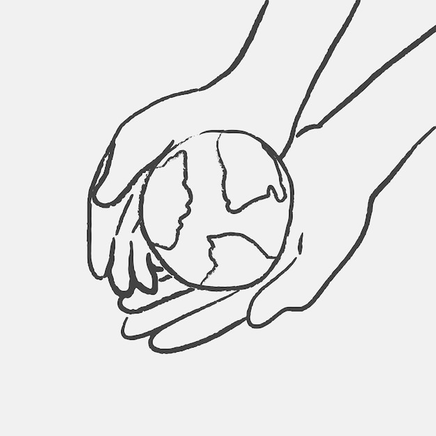 Free vector environment doodle vector, with hand holding globe