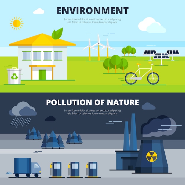  Environment And Pollution Banners Set