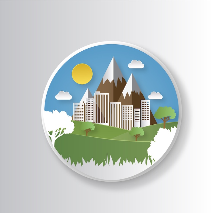 Free Vector environmental concept in paper style with mountains