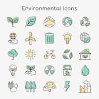 Бесплатное векторное изображение Набор экологических иконок для бизнеса в зеленой простой линии