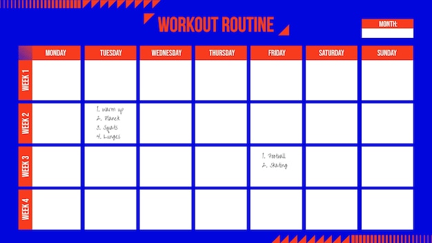 Eometric Duotone Workout Calendar