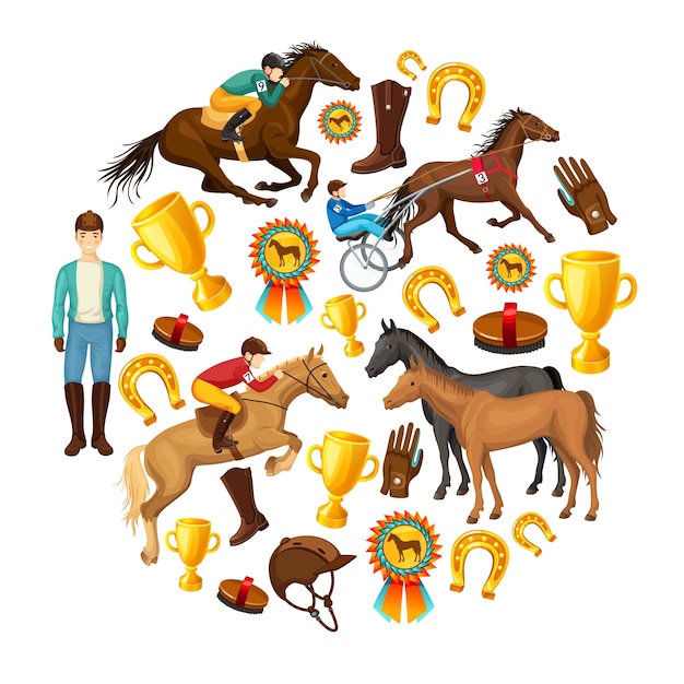 Equestrian Cartoon Round Composition