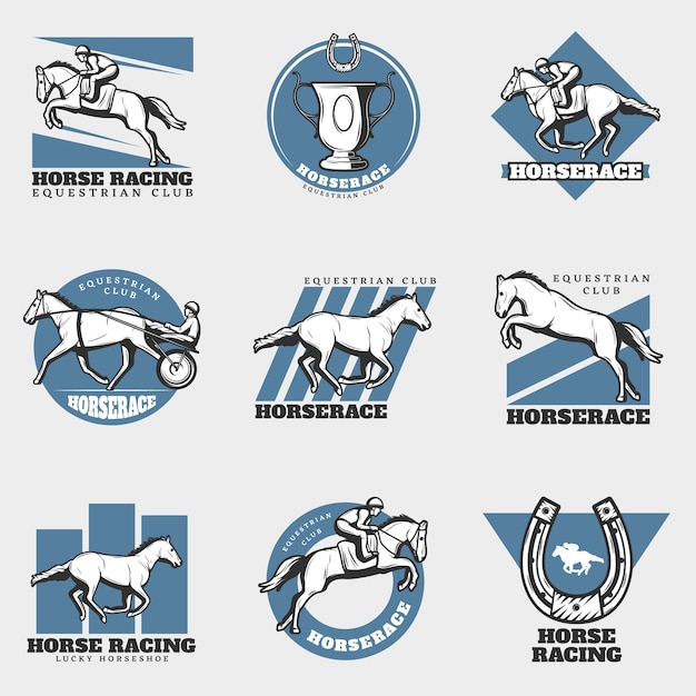 Equestrian sport vintage logos set