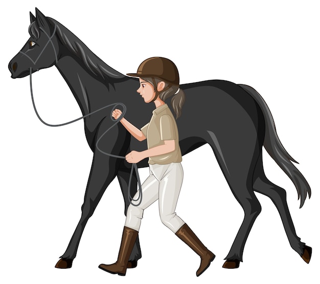 女の子をリードする馬との乗馬スポーツ