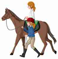 Free vector equestrian sport with girl leading horse