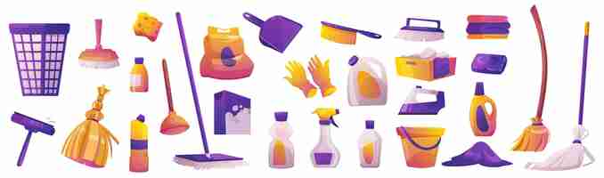 Free vector equipment for house cleaning brush soap brooms