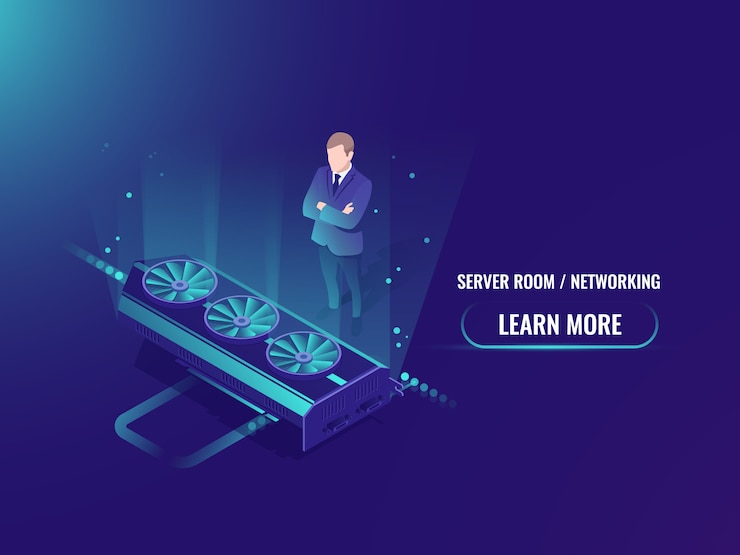 Free Vector equipment power rent isometric mining server room neon style