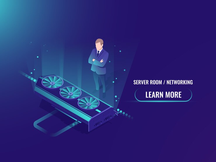 Free Vector equipment power rent isometric mining server room neon style