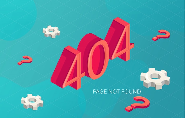 Free vector error 404 page not found in fluid style with gears and red question marks