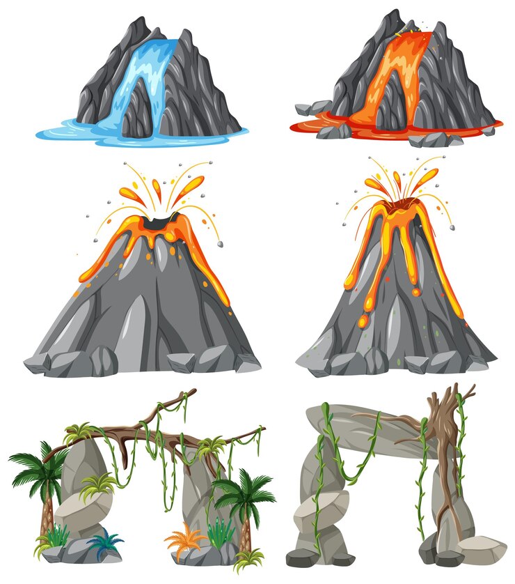 Free Vector erupting volcano vector set