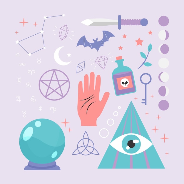 Free vector esoteric elements concept with hand