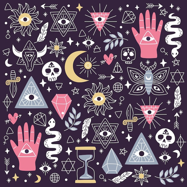 Free vector esoteric elements illustration concept