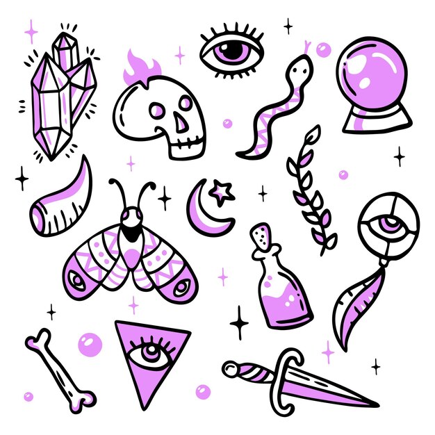 Free vector esoteric items hand drawn design