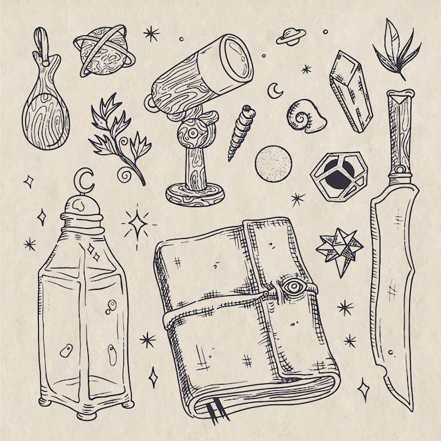 Free vector esoteric retro sepia sketch elements