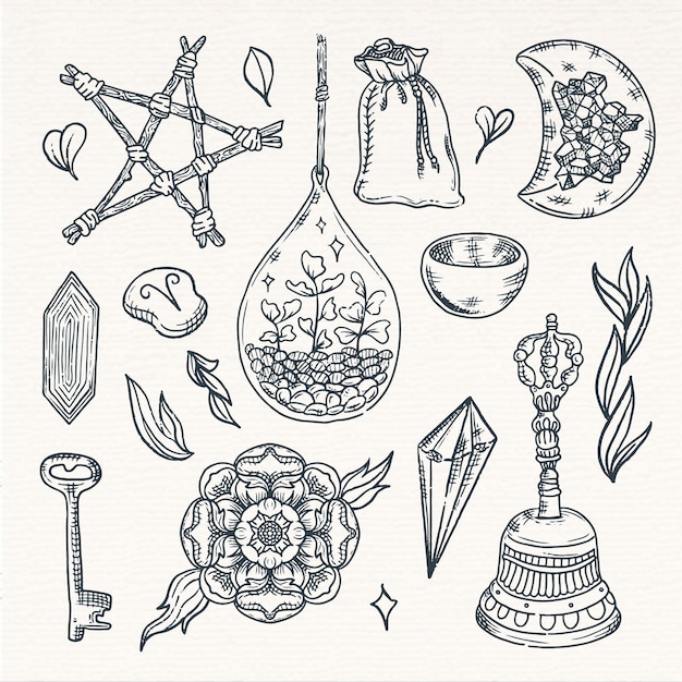 Free vector esoteric vintage sepia sketch elements